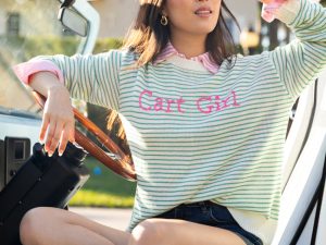 Cart Girl Green and Pink Striped Sweater FINAL SALE