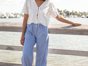 Tidal Lines Blue Striped Pull On Pants FINAL SALE