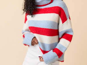 Shaylee Blue And Red Stripe Turtleneck Sweater