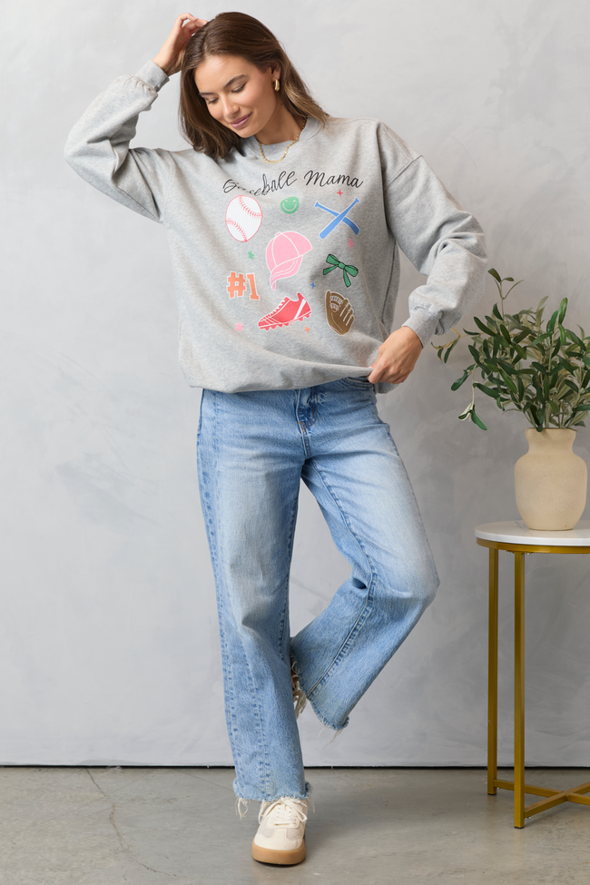Baseball Mama Icons Light Grey Graphic Sweatshirt - Image 3