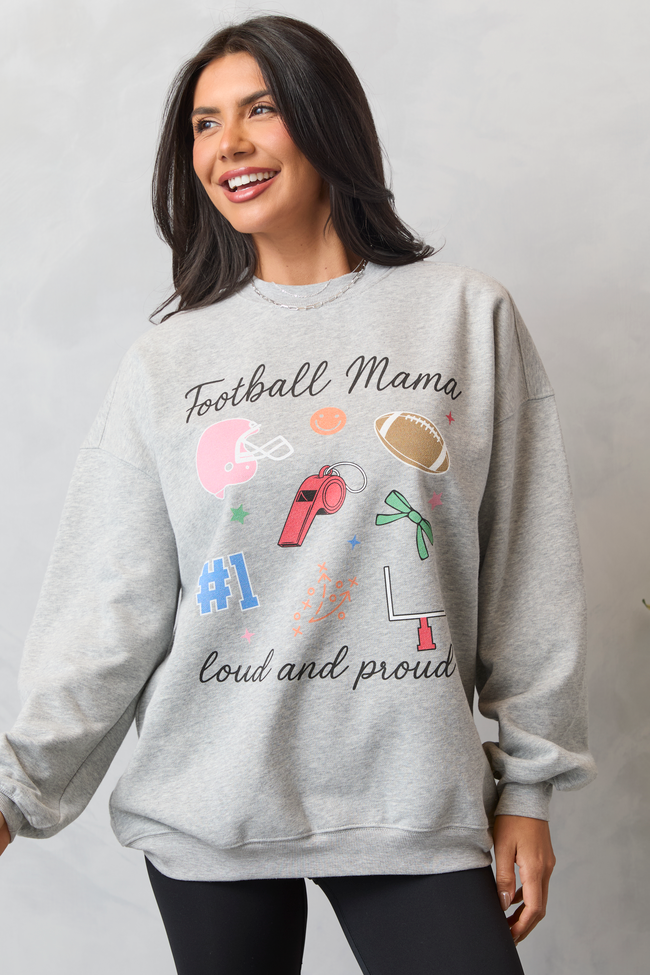 Football Mama Icons Light Grey Graphic Sweatshirt