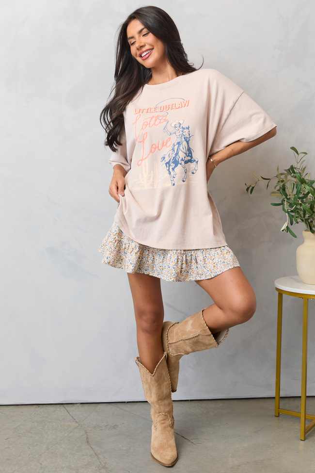 Little Outlaw Lotta Love Taupe Oversized Graphic Tee - Image 4