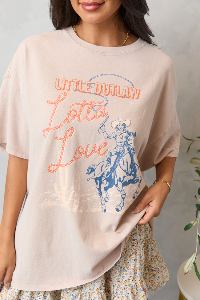 Little Outlaw Lotta Love Taupe Oversized Graphic Tee - Image 2