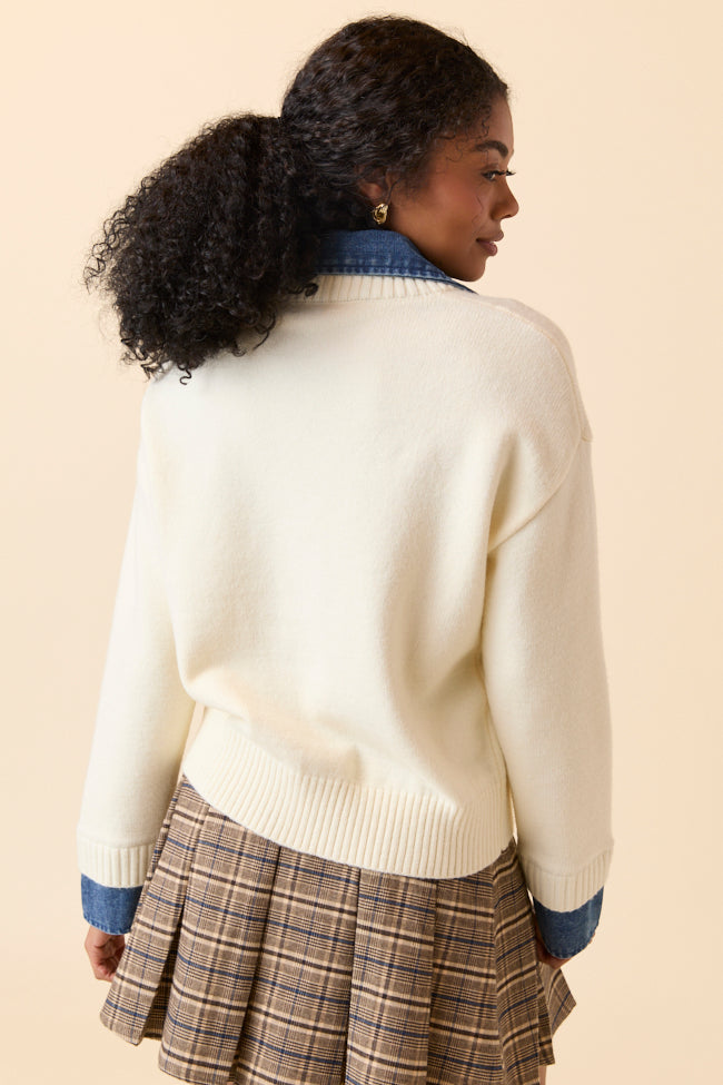 Cecil Ivory And Denim Collared Sweater - Image 7