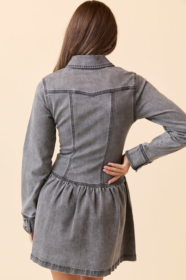 My Favorite Black Long Sleeve Button Front Mini Dress - Image 6