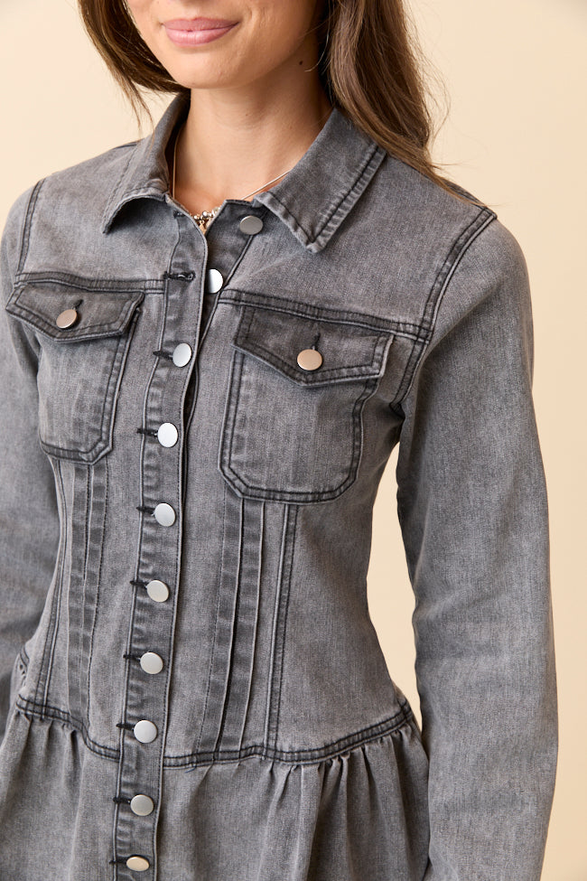 My Favorite Black Long Sleeve Button Front Mini Dress - Image 7