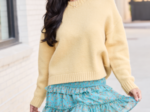 Dena Solid Maize Yellow Crewneck Sweater