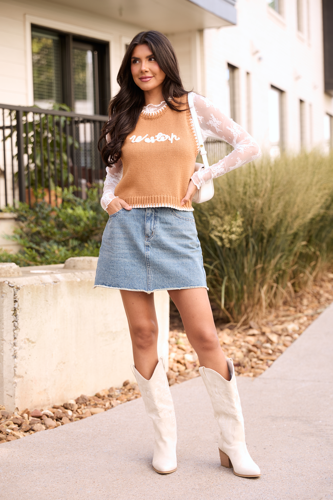 Selah Sleeveless Brown Western Sweater Vest - Image 2