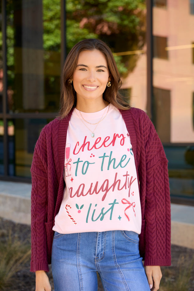 Cheers To The Naughty List Light Pink Graphic Tee - Image 4