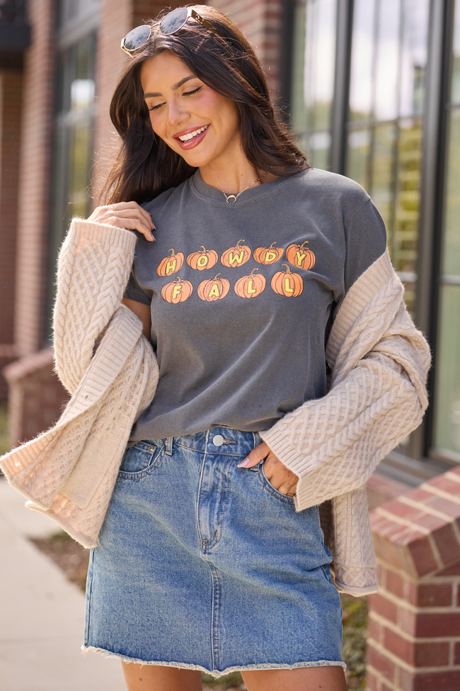 Howdy Fall Pumpkin Dark Grey Graphic Tee - Image 3