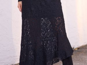 Selene Black Lace Asymmetric Maxi Skirt