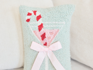 Candy Cane Bow Martini Glass Pillow