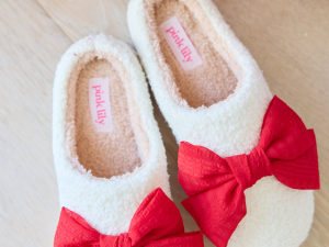 Cozi Red Bow Shearling Slippers