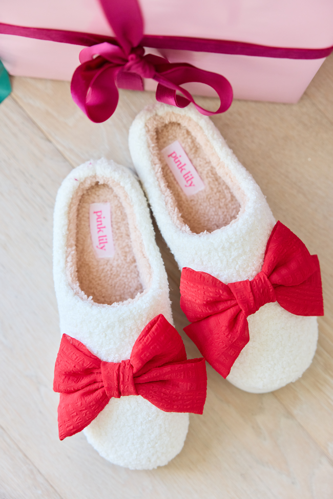 Cozi Red Bow Shearling Slippers