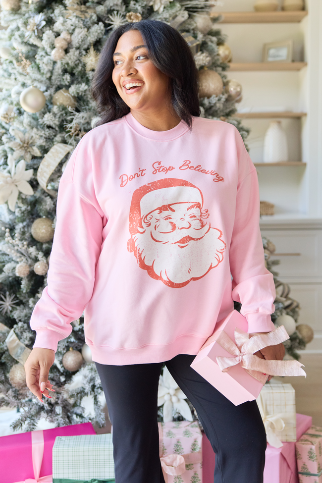 Don't Stop Believin' Light Pink Graphic Sweatshirt - Image 4