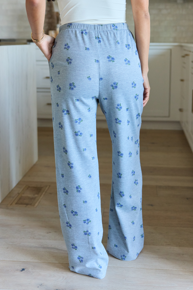 Lainey Waffle Knit Blue Floral Pajama Pants - Image 4