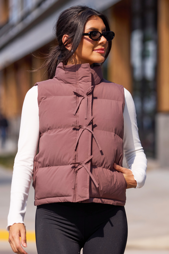 Liberty Brown Bow Puffer Vest