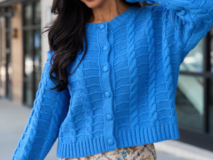 Kasen Blue Cable Knit Cardigan