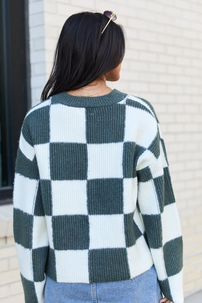 Raylee Green Checkered Crewneck Sweater - Image 4
