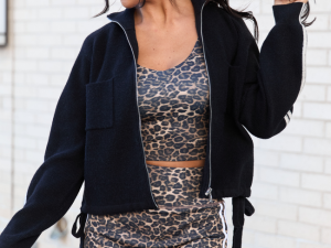 Kimmy Black with Ivory Stripes Full Zip Sweater