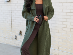 Keegan Green Cable Knit Duster Cardigan