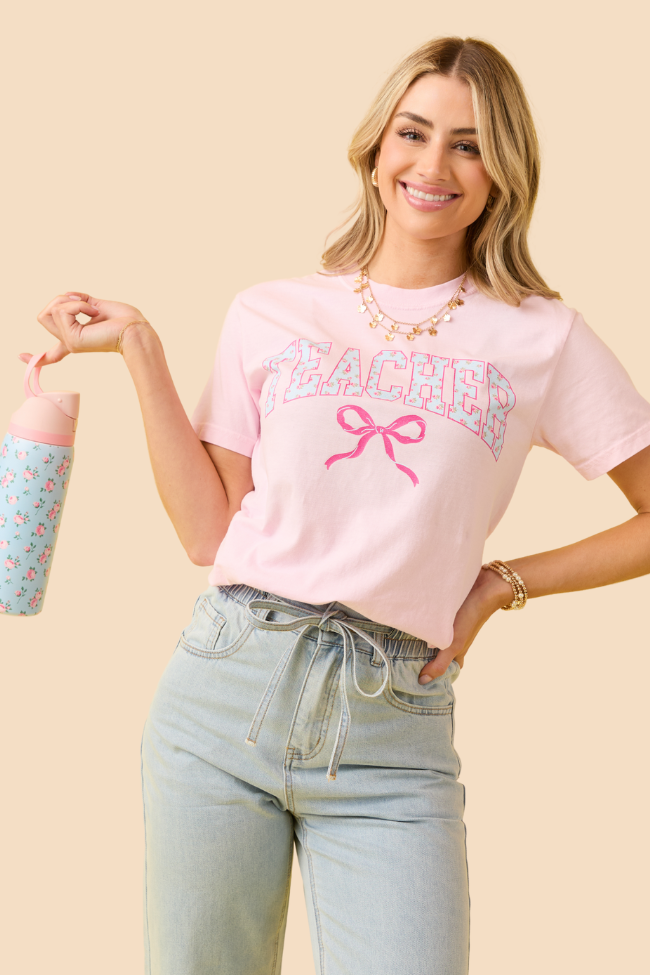 Teacher Block Florals Light Pink Graphic Tee