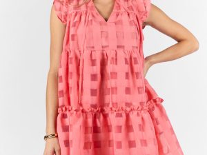 On The Line Coral Ruffle Shoulder Textured Mini Dress FINAL SALE