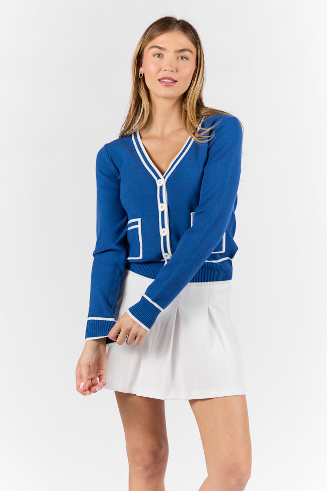 Gives Me Time Navy and Ivory Contrast Trim Cardigan FINAL SALE