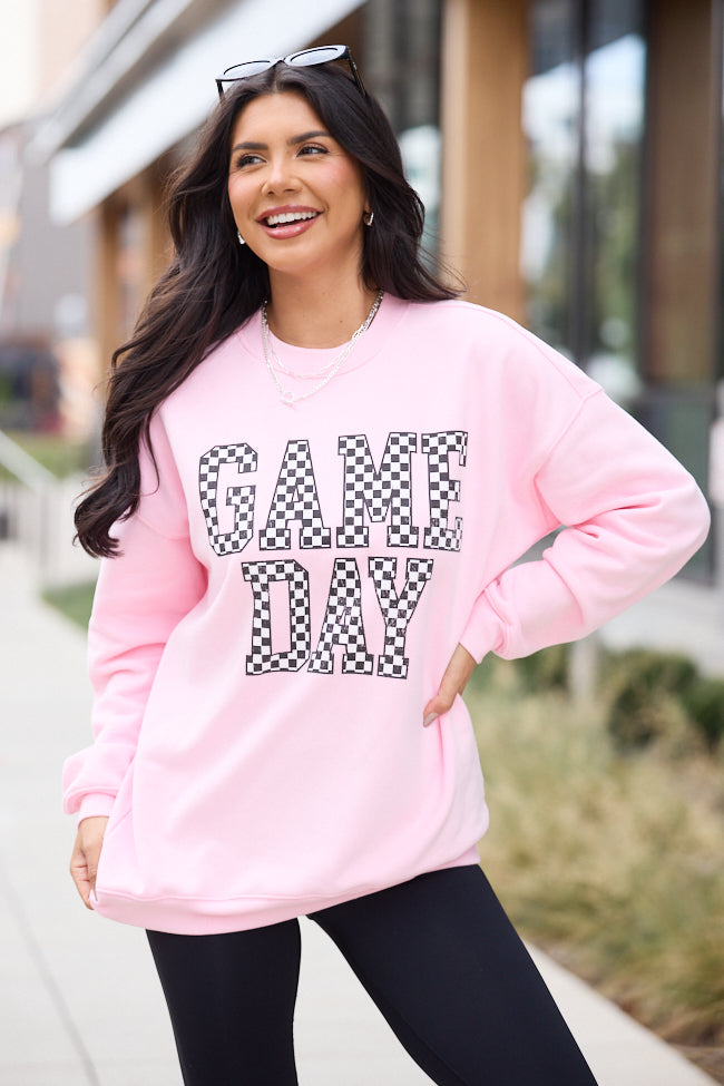 Checkered Game Day Light Pink Graphic Sweatshirt - Image 4