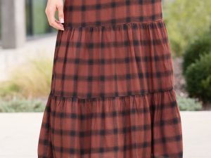 Rena Rust Plaid Midi Skirt