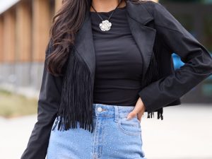 Christina Black Faux Suede Fringe Jacket DOORBUSTER