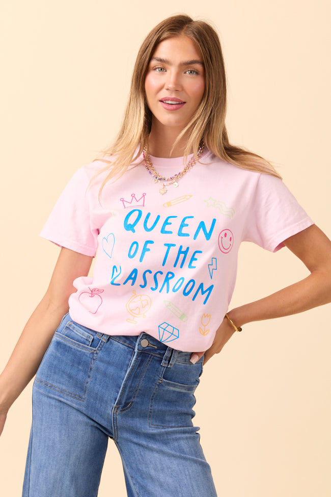 Queen Of The Classroom Light Pink Graphic Tee - Image 4