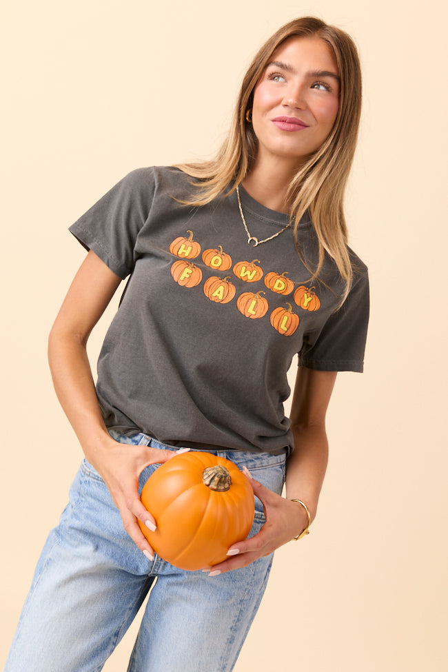 Howdy Fall Pumpkin Dark Grey Graphic Tee - Image 4