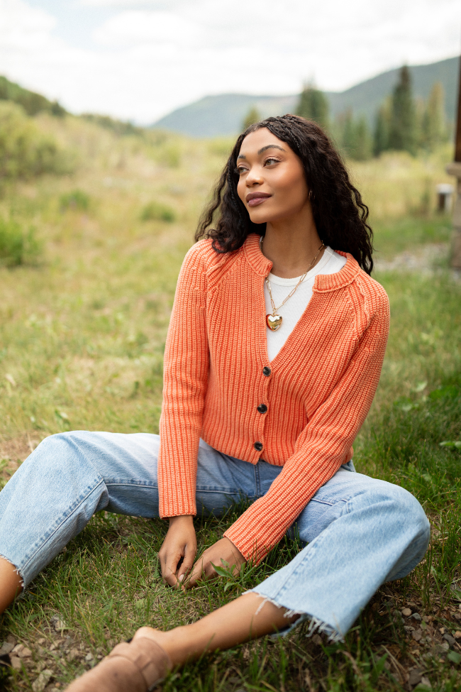 Livvy Long Sleeve Washed Orange Cardigan - Image 2