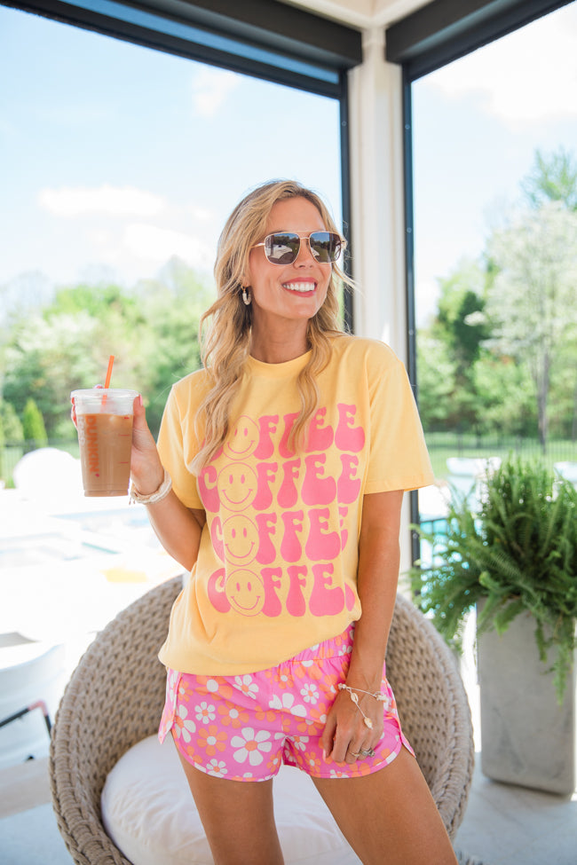 Coffee Repeat Smiley Yellow Graphic Tee FINAL SALE - Image 5
