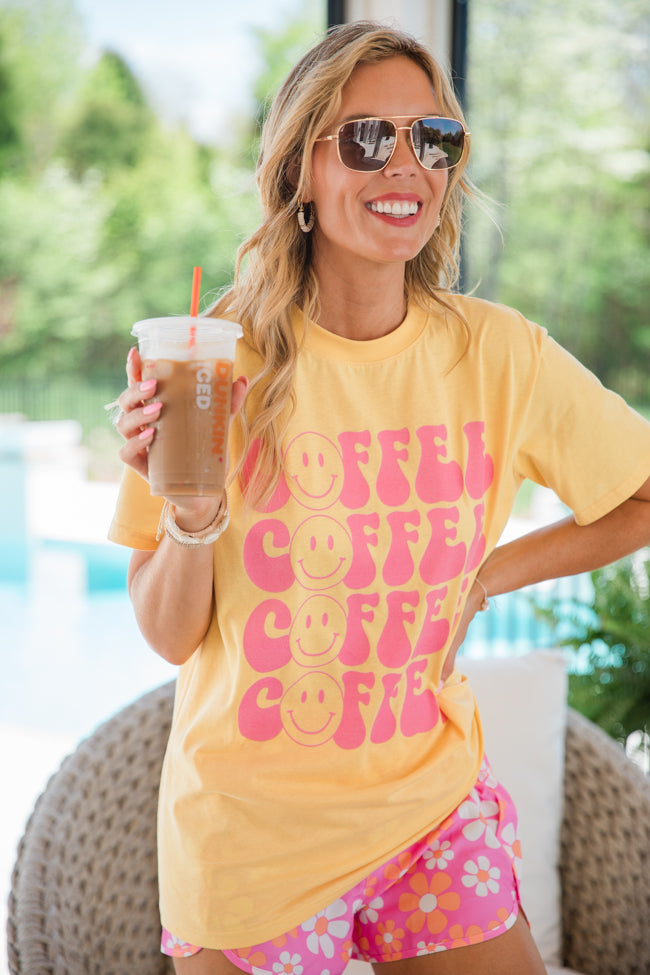 Coffee Repeat Smiley Yellow Graphic Tee FINAL SALE