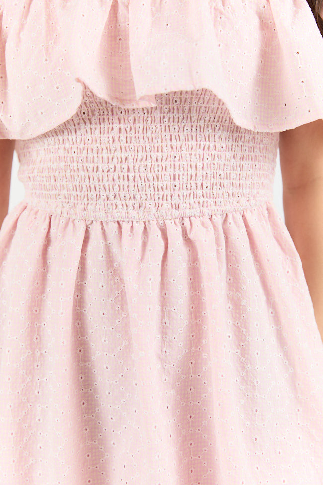 Best Reflection Blush Off The Shoulder Eyelet Gingham Dress FINAL SALE - Image 4