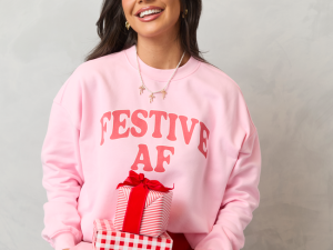 Festive AF Light Pink Graphic Sweatshirt