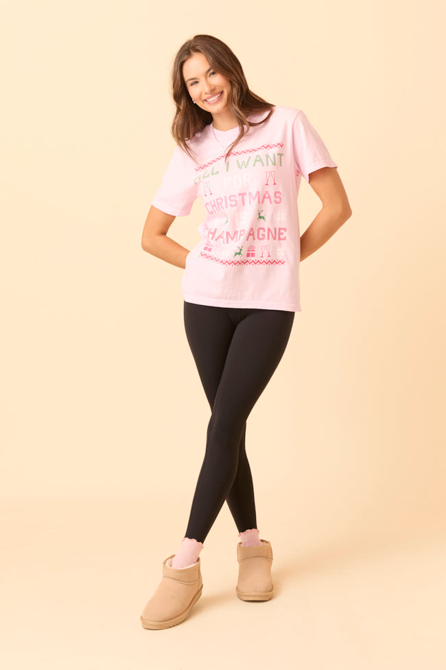 All I Want For Christmas Is Champagne Light Pink Graphic Tee - Image 9