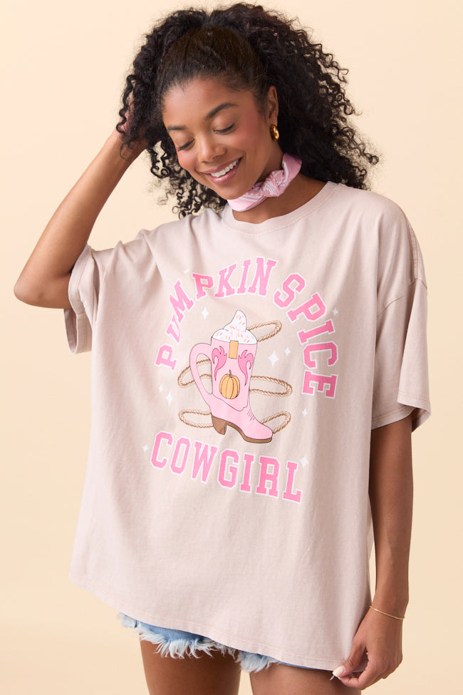 Pumpkin Spice Cowgirl Taupe Oversized Graphic Tee - Image 3