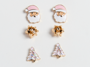 Pink Santa Trio Earring Set