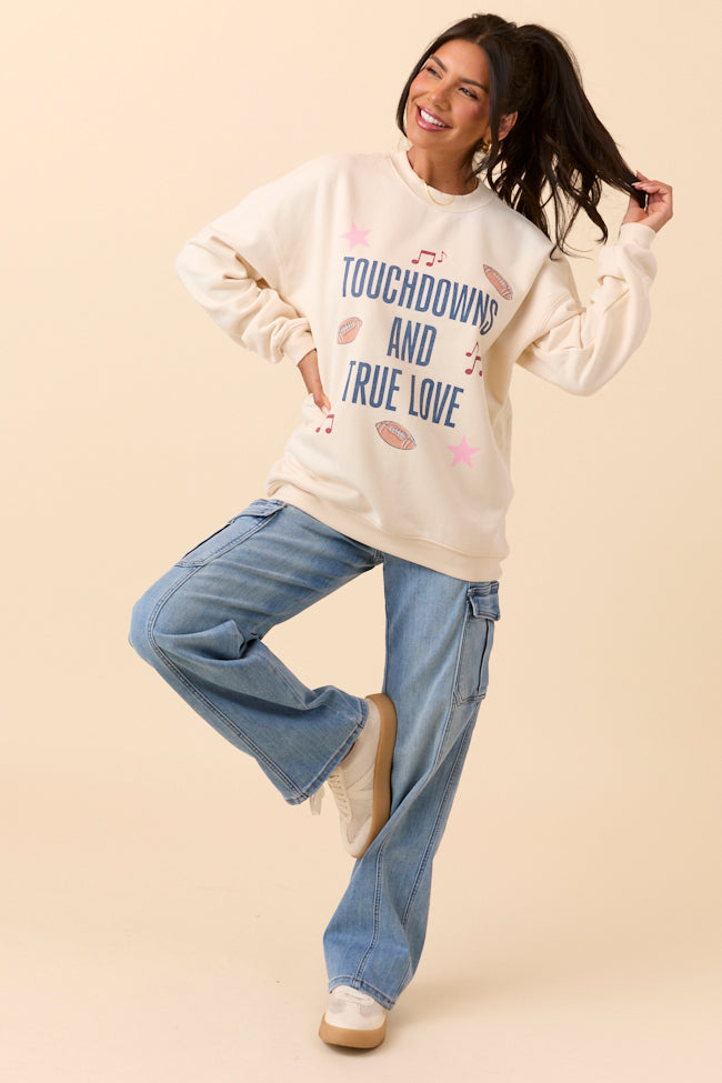 Touch Downs And True Love Cream Graphic Sweatshirt - Image 4