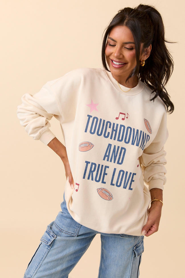 Touch Downs And True Love Cream Graphic Sweatshirt