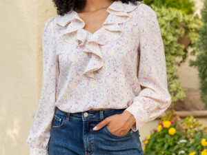 Floral Mirage Ruffle Trim Pastel Blouse FINAL SALE