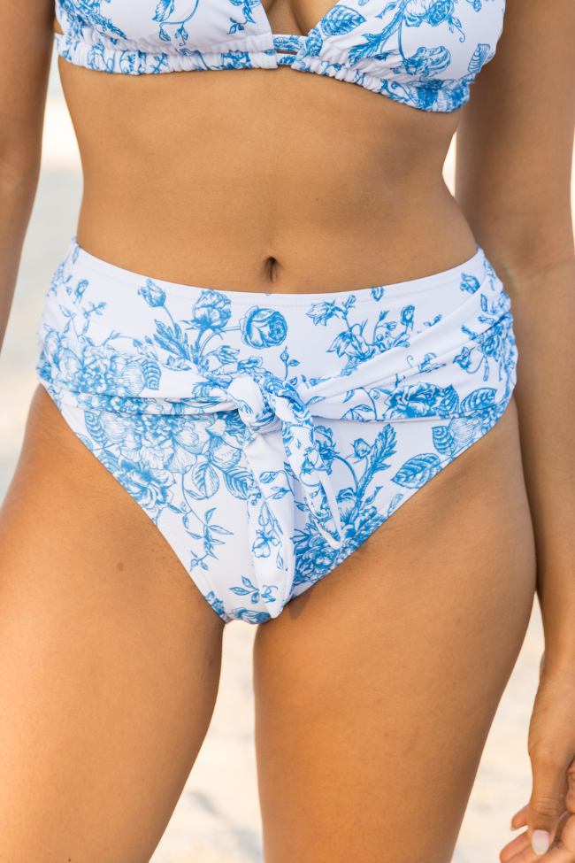 Marina Mood Blue and Ivory Vintage Floral Print Bikini Bottom FINAL SALE