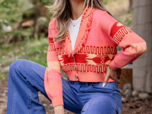 Zendaya Pink Fringe Print Cardigan FINAL SALE