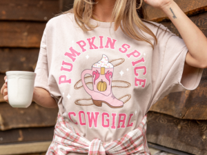 Pumpkin Spice Cowgirl Taupe Oversized Graphic Tee